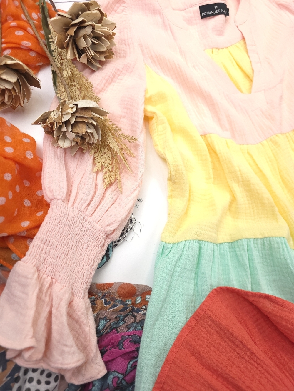 New Tuckernuck Pomander Place Colorblock Tiered Dress Pink Yellow Mint Red Sz S - Picture 12 of 13